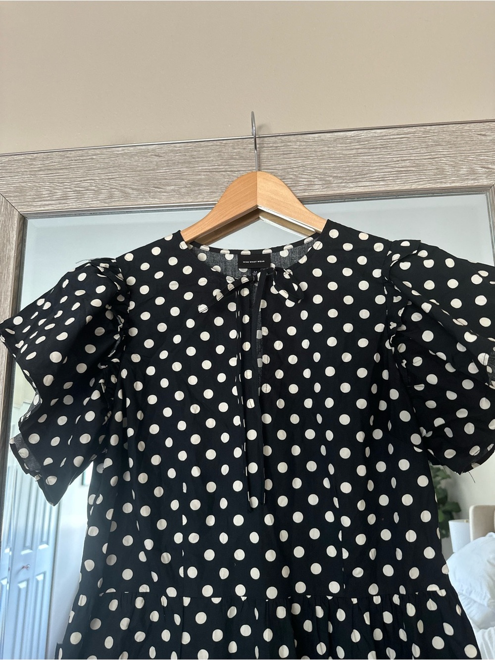 Who What Wear Black And White Polka Dot 100% Cotton Tiered Midi Dress Medium - Picture 3 of 5